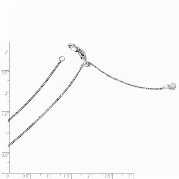 1mm 14k White Gold Adjustable Diamond Cut Wheat Chain, 30 Inch - Picture 2 of 5